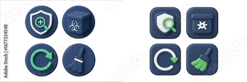 Cybersecurity and System Maintenance Icons. Modern 3D Icon Set