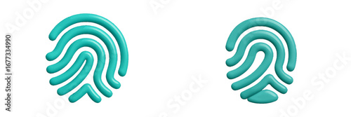 Abstract turquoise fingerprint shape with glossy texture. Modern 3D Icon Set