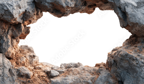 Cave entrance framed by rough rock face