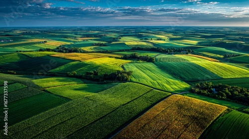 Fototapeta Naklejka Na Ścianę i Meble -  a drone shot of iowa corn farms interspersed with other types of farm crops