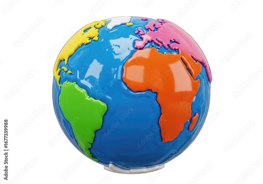 Naklejka premium Globe World Map Continents Colorful Render Globe on a Transparent Background