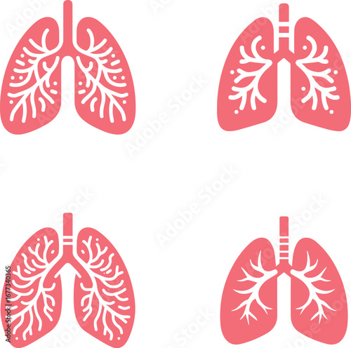 Vibrant pink lung icons symbolizing health, breathing, and medical care in a clean design icon set