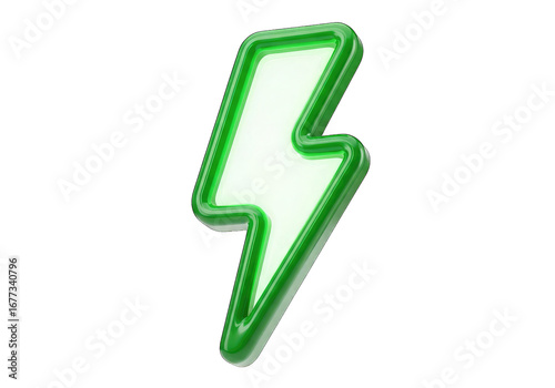 Glossy Green Lightning Bolt with Transparent Background 3D Rendering