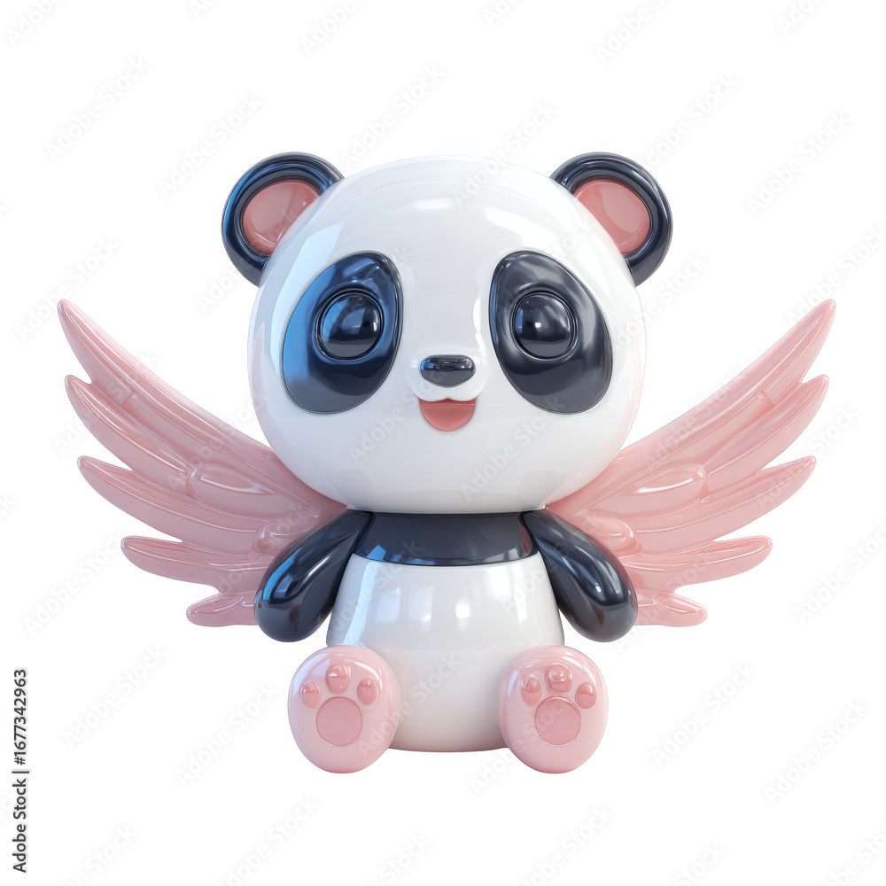 Naklejka premium Cute 3D Panda Character with Angel Wings in Pastel Glossy Finish for Whimsical Designs
