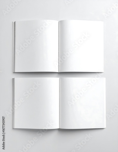 Blank open books on white surface