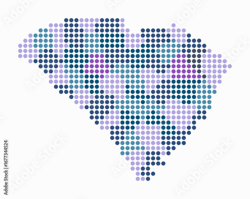 South Carolina dotted map. Digital style map of the state on white background. South Carolina shape with circle dots. Colored dots style. Large size circles. Classy vector illustration.