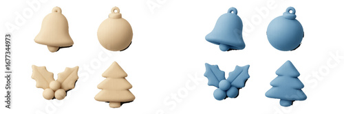 Holiday-themed silicone molds featuring bells, ornaments, holly, and Christmas trees in various colors for festive baking