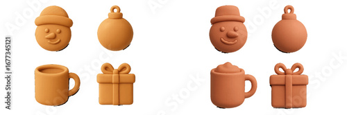 Collection of cute holiday silicone molds featuring snowman, ornament, cup, and gift shapes for festive baking