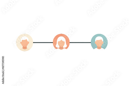 Graphic representation of various characters linked by a line, showcasing diverse silhouettes in a minimalist design