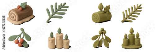 Unique decorations made from modeling clay representing winter themes in a creative arrangement