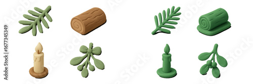 Creative play with clay shapes depicting logs, leaves, and candles in various colors