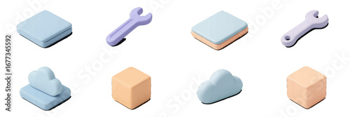 Colorful building blocks and tools arranged neatly on a white background showcasing creativity and playtime potential