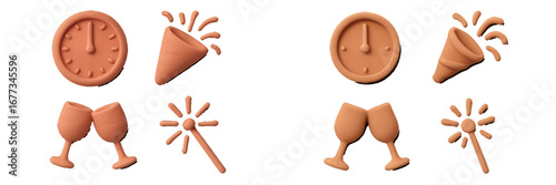 Celebration countdown and party elements in playful clay design for festive occasions