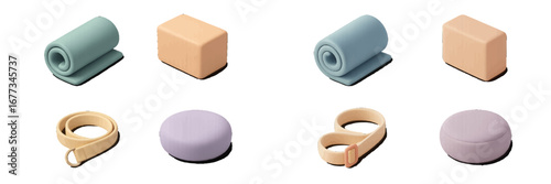 Yoga accessories displayed with a calming color scheme for a serene fitness environment