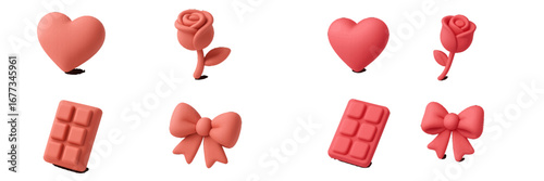 Sweet collection of heart-shaped and floral icons crafted from clay in a simple design