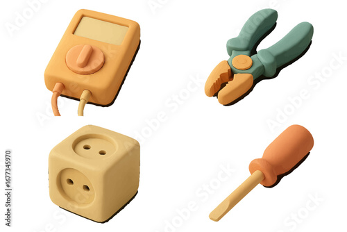 Decorative tools in soft, colorful materials for educational or playful settings in a creative workspace