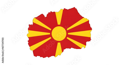 North Macedonia Map Outline with National Flag – Country Shape Illustration