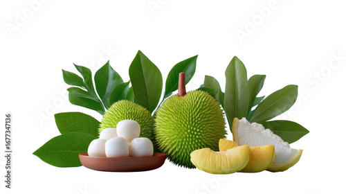 Jackfruit Feast: A vibrant composition showcasing a variety of jackfruit in different forms, accompanied by lush green foliage