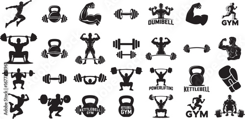 Silhouette Gym and Fitness Vector Art Collection Bodybuilding and Weightlifting Theme