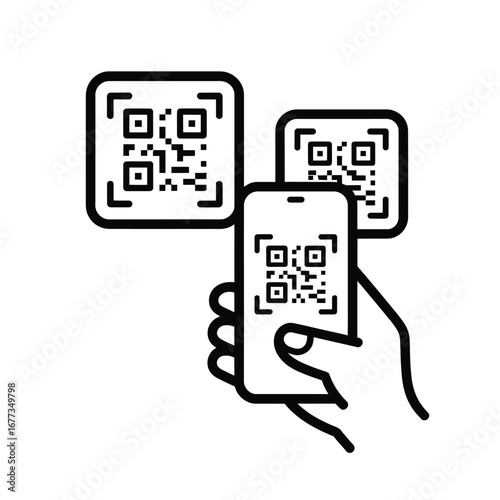 Hand holding smartphone scanning qr codes for information access