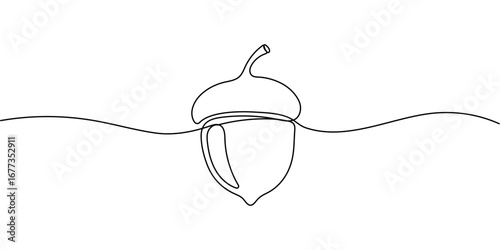 One line art acorn. Single line art. Autumn theme background Editable stroke