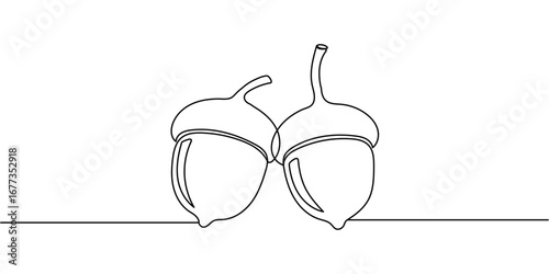 One line art acorn. Single line art. Autumn theme background Editable stroke