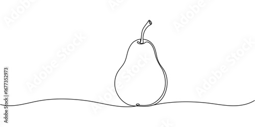 Pear - one line drawing. Continuous line fruit. Hand-drawn minimalist illustration, vector. Editable stroke