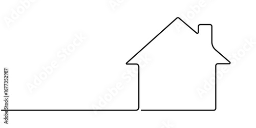Continuous thin line home vector illustration. Single continuous line drawing of a luxury house in a big cit minimalist house icon. House architecture isolated minimalism concept. Editable stroke