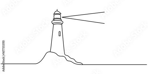 Line drawing of lighthouse tower. Simple illustration of castle hill tower, sea coast line art vector illustration Editable stroke