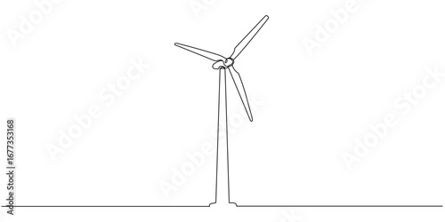 Wind farm turbine alternative energy at the sea continuous one line drawing. Renewable source energy concept vector illustration in doodle style. Editable stroke