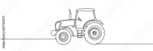 Continuous one line drawing of farmer's tractor. classic tractor outline vector illustration. harvest and farming concept. Editable stroke.