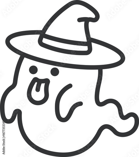 帽子をかぶった、おばけのキャラクターのアイコン（線画）のイラスト