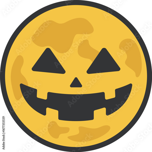 ハロウィンの月のアイコン（線画カラー）のイラスト