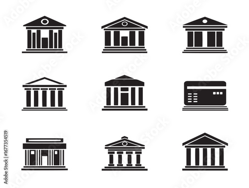 Creative set of banking icons in elegant silhouette style