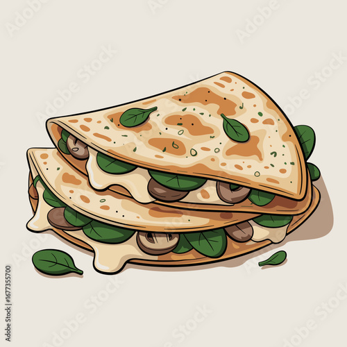 Spinach and Mushroom Quesadilla Illustration