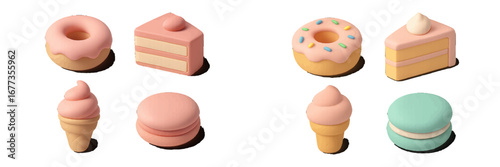 Colorful and playful dessert-themed toys arranged neatly on a white surface for creative playtime