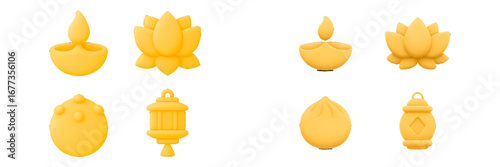 Decorative yellow symbols representing various cultural celebrations and traditions found in different cultures across the globe
