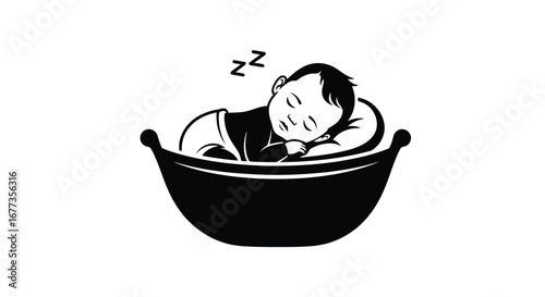 Photo of a cute baby sleeping peacefully in a bassinet, isolated on white background