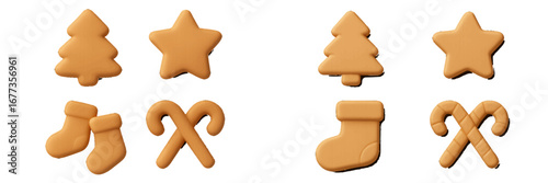 Holiday cookie shapes including trees, stars, stockings, and candy canes ready for decoration in a festive kitchen setting