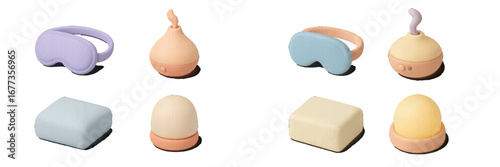 Sleep accessories in soft colors designed for comfort and relaxation displayed on a neutral surface