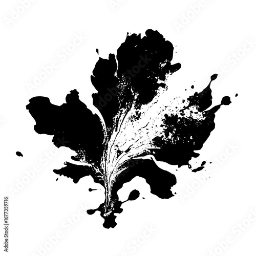Monochrome leaf imprint with detailed veins and textured surface against a white background design element