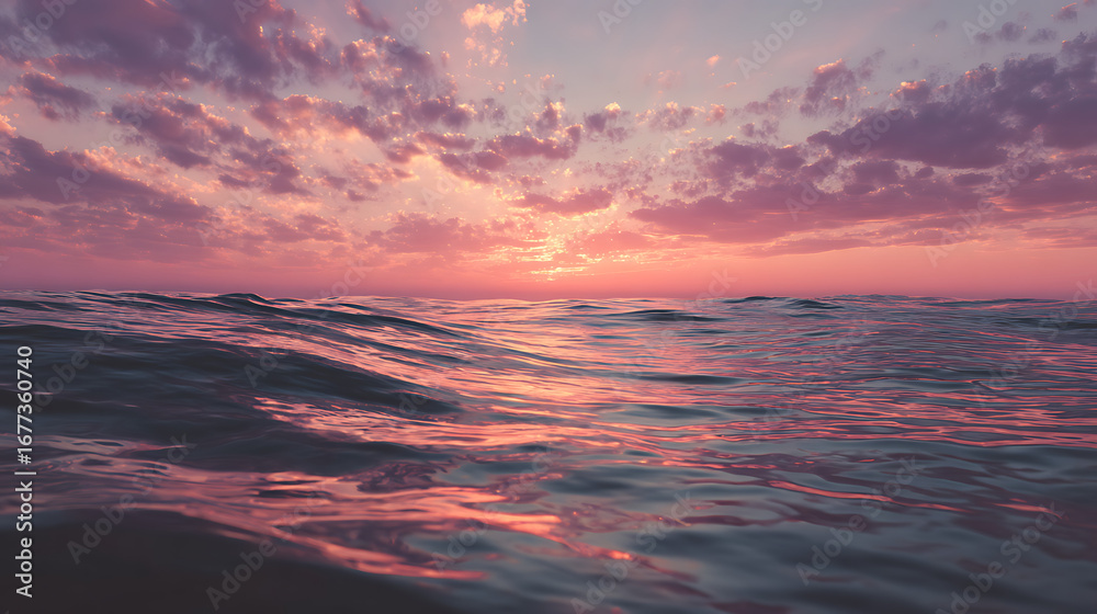 Fototapeta premium tranquil seascape with calm ocean water hazy pink sky at sunset or sunrise peaceful outdoor landscape scenic horizon serene reflection nature and relaxing travel concept