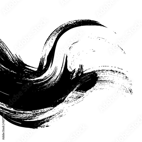 Abstract black and white brush stroke design with dynamic curved lines and textured appearance art work