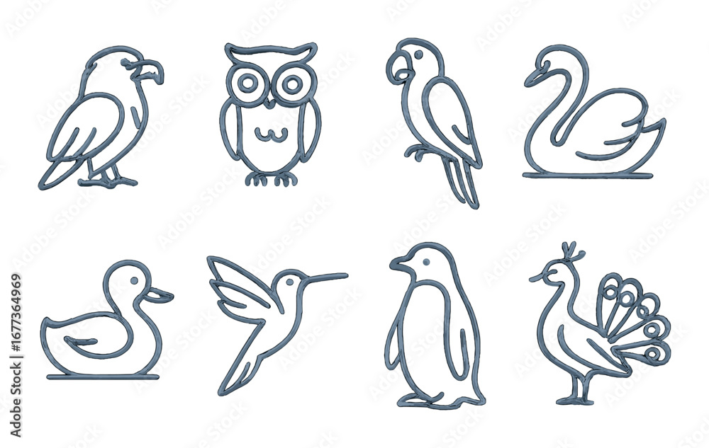 Obraz premium Outline icons of transportation modes: car, bus, bicycle, scooter, train, ship, truck, airplane