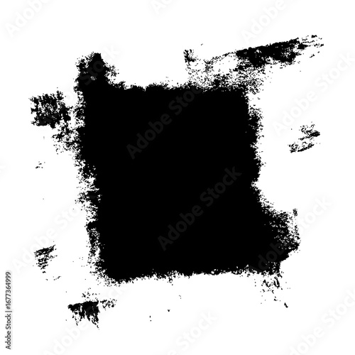 Black rectangular shape with rough edges and textured appearance on a white background visual element