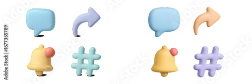 Colorful and playful communication icons created with soft materials, showcasing various symbols for interaction and engagement
