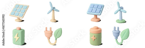 Colorful renewable energy icons representing solar and wind power components designed for educational use in environmental studies
