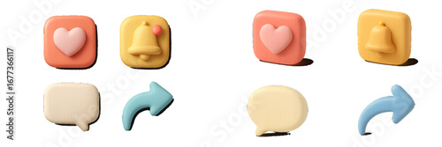 Colorful collection of button icons representing notifications and messages created with soft materials