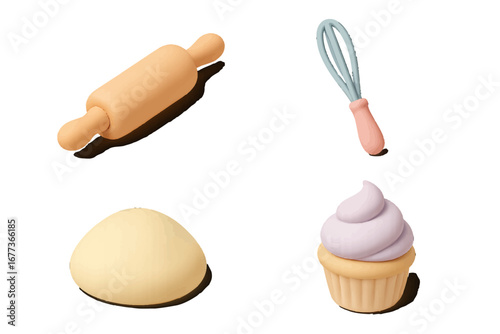 Baking tools and ingredients displayed on a clean white background for culinary enthusiasts and home bakers