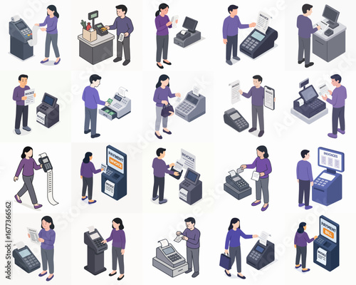 Isometric Detailed Payment Transaction Process Finance and Banking Illustration Set